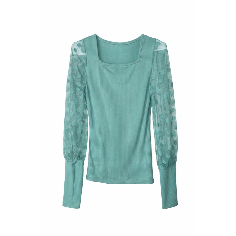 Teal Long Puff Lace Sleeve Soft Romantic Fairycore Top Size Small